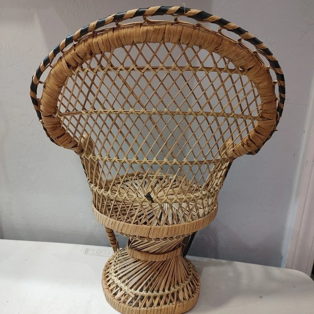 Vintage Wicker‎ Peacock Chair For Dolls Plant Pot Display Prop Boho Coastal